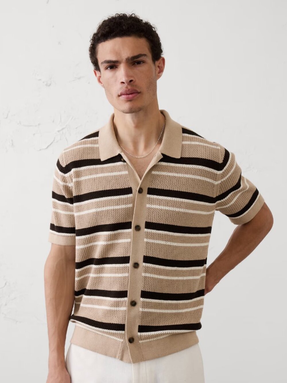 Banana Republic Mesh Sweater Polo, Wheat Field, Medium, EUC